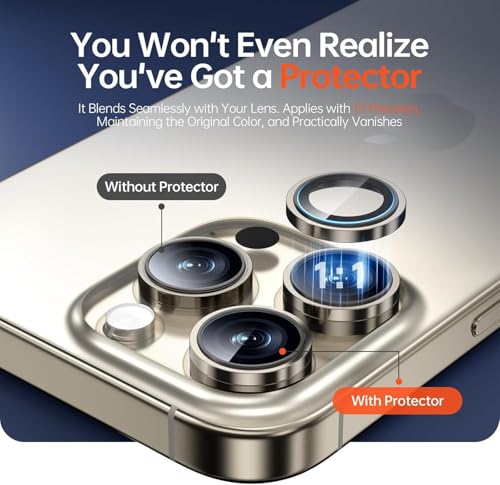 Image of Premium Camera Lens Protector Compatible For iPhone 15 Pro (Titanium) Camera Lens Protector - 9H Tempered Glass, Military-Grade Anti-Scratch, Case-Friendly, Easy Install Frame