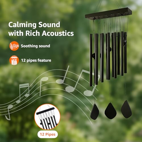 Image of Amazon Basics Premium Aluminium Wind Chimes for Home, Balcony & Garden |Soothing Melodic Sound | Decorative Hanging Gift | Color: Black | Material: Aluminum | Size: 62L x 20 W x 5.5H cms