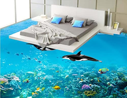 Dzwangzc Wall Mural Wallpaper 47 x 32 inch (Width x Height) 3D Flooring Custom of 3D Bathroom Flooring Wall Paper The sea Dolphins Wallpaper 3D Flooring Paintings 3D Wall murals Wallpaper