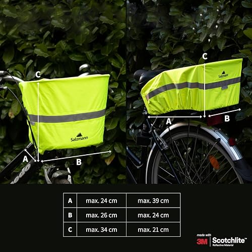 Salzmann Reflektierender Regenschutz für Fahrradkörbe - wasserdichte Korbabdeckung - Hergestellt mit 3M Scotchlite