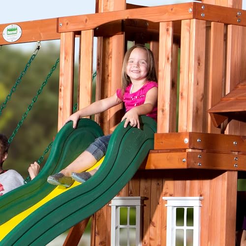 Backyard Discovery Tanglewood Cedar Wood Swing Set with Wave Slide, Clubhouse, Playhouse, Covered Snack Bar Window, Bench, Rock Wall Ladder, Belt Swings, Trapeze, Porch, Step Ladder, Outdoor Playset - image 6