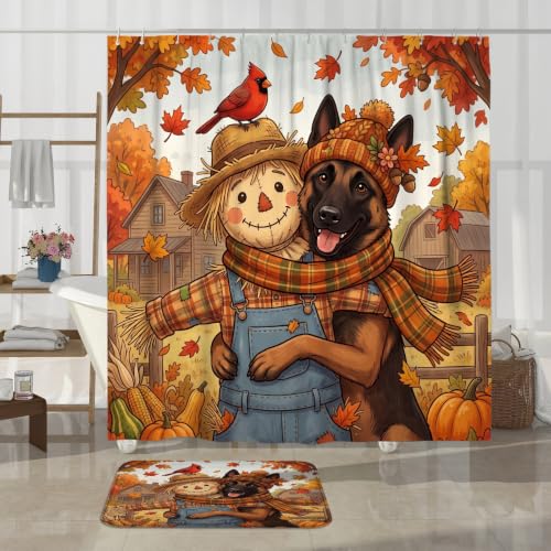 Rideau de douche 183x183 imperméable avec tapis Malinois antidérapants d'automne - 4