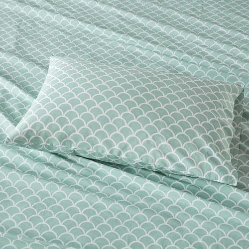 Comfort Spaces 100% Cotton Sheet Set Breathable, Lightweight, Soft with 12" Elastic Pocket Fits up to 14" Mattress, All Season Cozy Bedding, Matching Pillow Case, Twin Scales 3 Piece