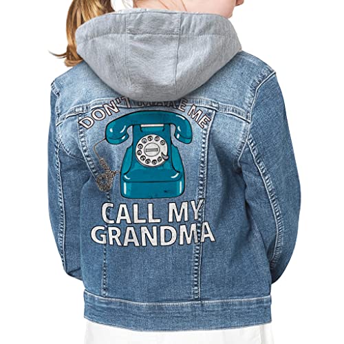 Don't Make Me Call My Grandma Hooded Denim Jacket for Kids - Phone Jean Jacket - Graphic Denim Jacket for Kids