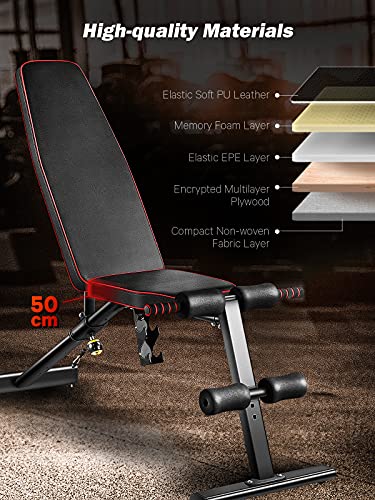 Weight Bench Adjustable Workout Bench with Dumbbell and Resistance Bands Max 800LBS Folding Incline Bench Press Foldable Weight Lifting Bench for Home Gym with 7+2 Modes