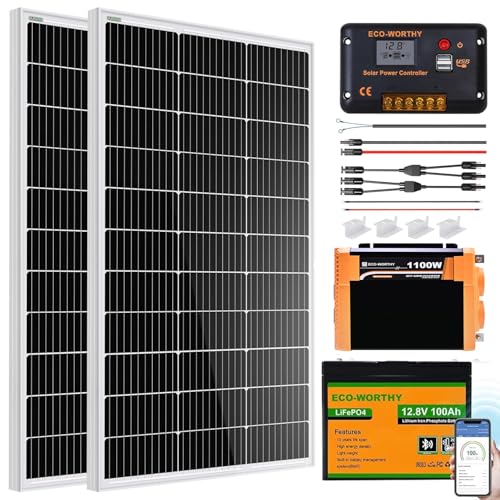 ECO-WORTHY 200 Watt 12V Complete Solar Panel Starter Kit for RV Off Grid with Battery and Inverter:...