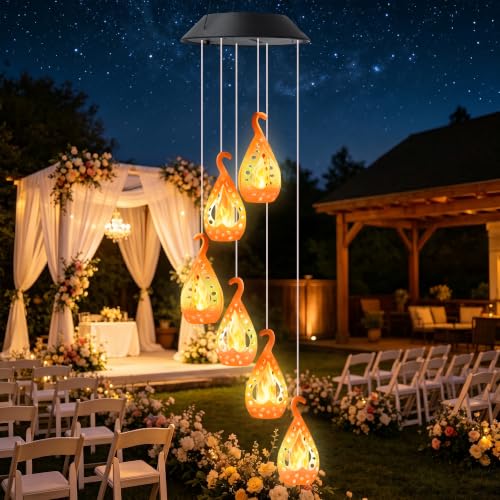 Image of Toodour Solar Wind Chime, Flame Wind Chimes Karez, LED Decorative Mobile, Gifts for Mom Grandma, Waterproof Outdoor Decorative Lights for Garden, Patio, Yard, Window Decor(Warm White)