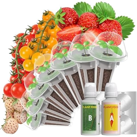 LYKOCLEAN Strawberry Seed Pods for AeroGarden, Ahopegarden, iDOO Hydroponics Growing System, 350 Seeds+ Including Red Cherry Tomato Golden Cherry Tomato, White Strawberry, Red Strawberry (7-Pods) Cover