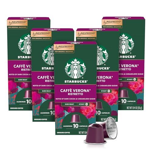 Starbucks by Nespresso Original Line, Caffè Verona, Dark Roast Espresso Pods, 50-count