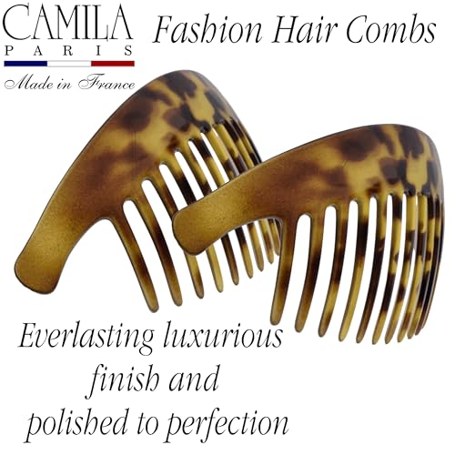 Image of Camila Paris CP2877 /2 French Hair Side Combs, Tokyo, Interlocking Combs French Twist Hair Combs, Strong Hold Hair Clips for Women Bun Chignon Up-Do, Styling Girls Hair Accessories, Made in France