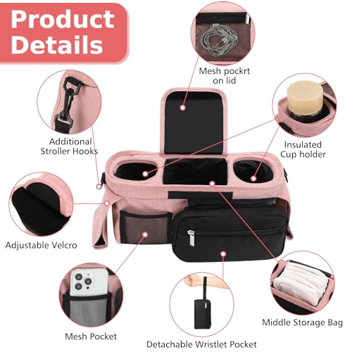 image for Accmor Universal Stroller Organizer with Insulated Cup Holder Detachab