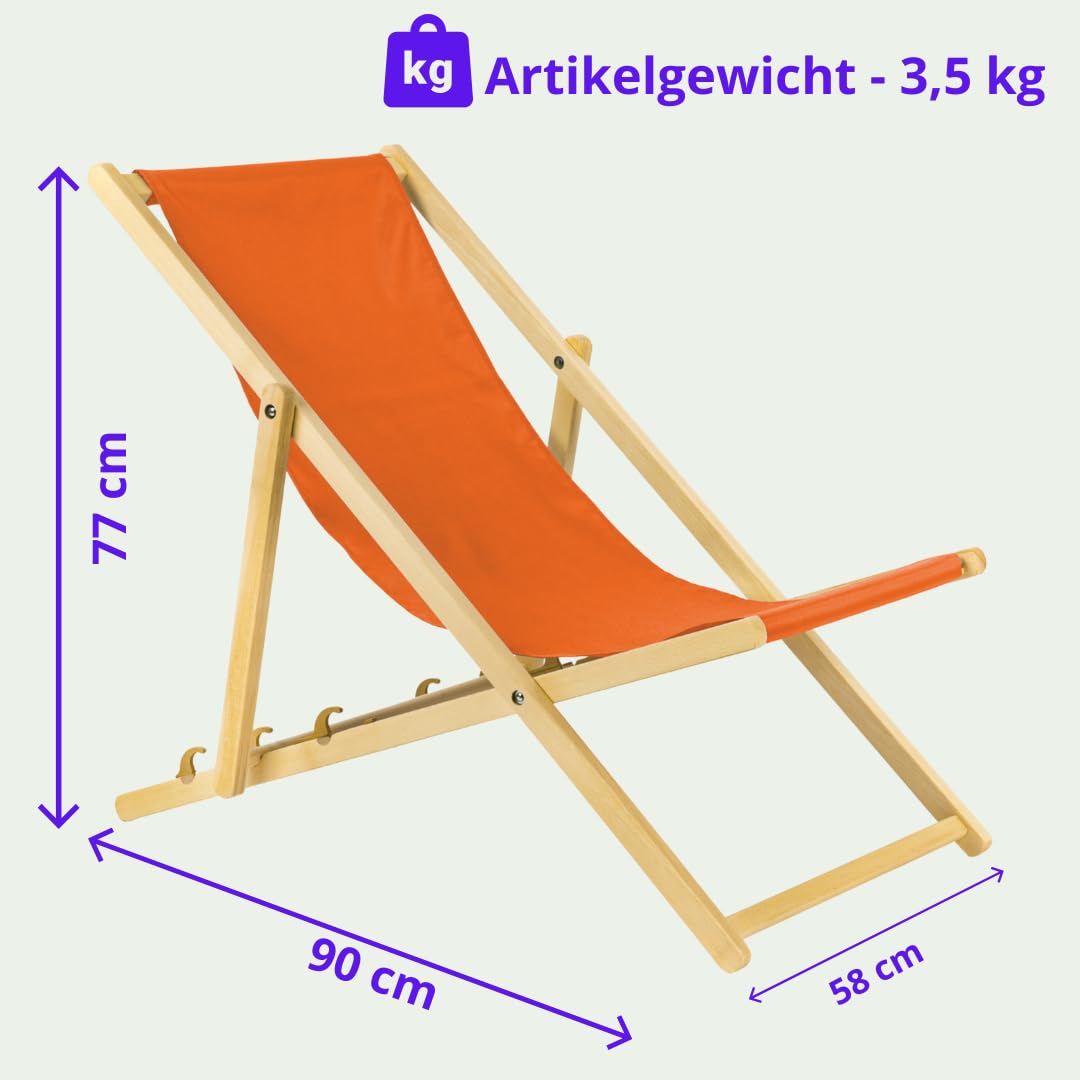 2 x Chaise Longue de Jardin en Bois - Fauteuil Relax - Chaise de Plage Orange