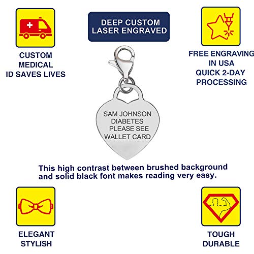 Divoti Deep Custom Laser Engraved Premier 316L Medical Alert Charm/Medical ID Charm w/Lobster Clasp2