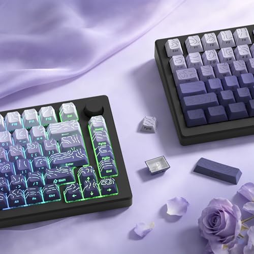 Image of dagaladoo White /Purple Keyboard keycaps,Double Shot PBT keycaps Topographic | Shine Through custom key caps,Side Print,Cherry Profile keycaps for most MX switch Mechanical Keyboard