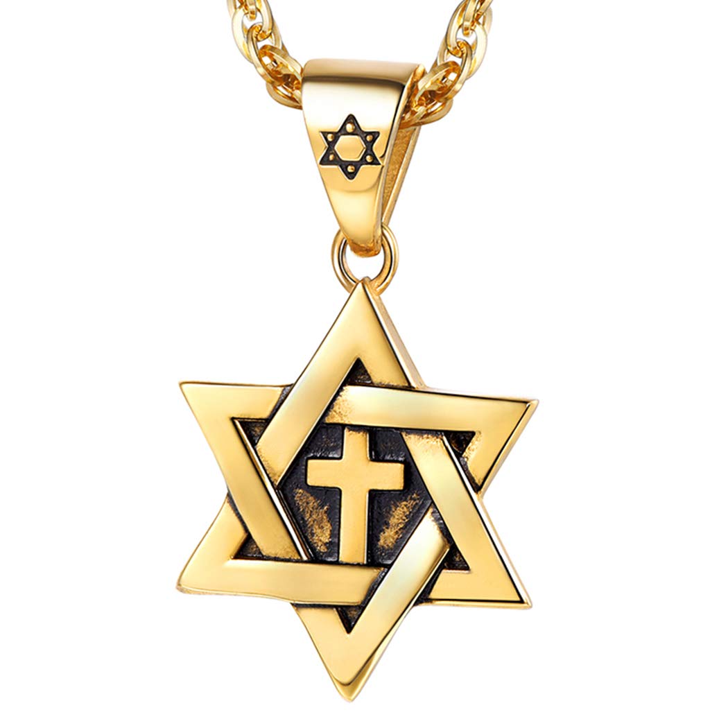 PROSTEEL Collier Homme Magen David en Acier Inoxydable/Plaqué Or, Pendentif Étoile de David Amulette Judaïque