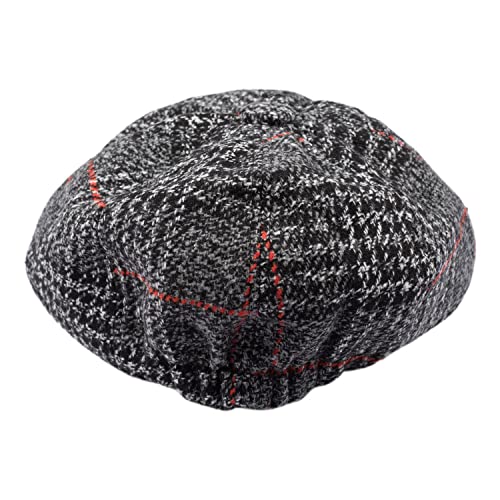 Image of The Tie Hub Baker's Boy Flat Cap, Premium Wool Warmth, Vintage Newsboy Style, Structured Rounded Crown, Grey & Black, 55-60 cm