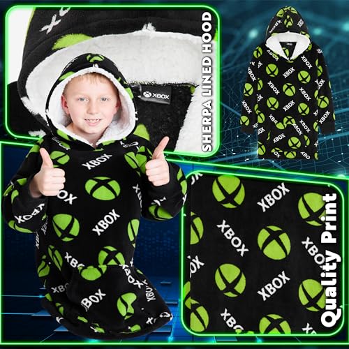 Xbox - Fleecedeken met capuchon voor jongens en tieners - One Size Cosy Kids Oversized Hoodie-deken - Gamercadeaus voor jongens - Afbeelding 6