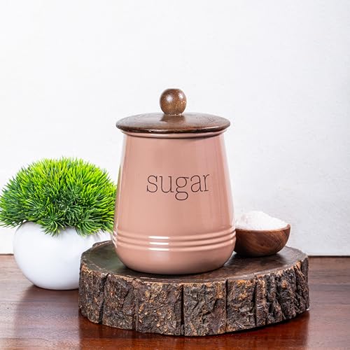 Image of Metallure Home Stylish Airtight Container Set | Sugar Tea Coffee Container Set of 3 | Metal and Wood Lid Canister for Kitchen Storage | Food-Safe Jar Set for Kitchen (Mocha Mousse)
