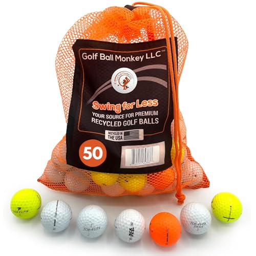 Golf Ball Monkey Cheap Recycled Top Flite Golf Balls Multicolor 50 Pack in Good Condition w/Mesh Bag - Used Top Flite XL Golfballs, Hammer, Empower, & More - Used Top Flight Balls for Men & for Women
