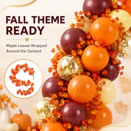 Image of Fall Balloon Arch Kit, Fall Birthday Party Decorations, Orange Burgundy Yellow Gold Confetti Balloons Garland Kit with 6.5 Ft Maple Leaves for Home Thanksgiving Autumn Baby Shower Party Decor Supplies