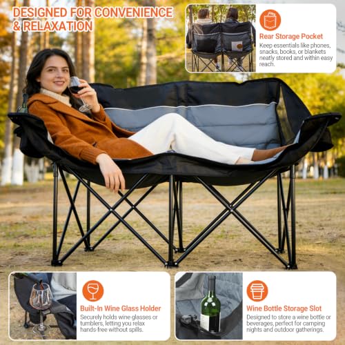 Image of 700LBS 2-Person Heavy Duty Double Camping Chair Loveseat Grey