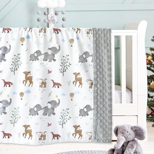 Image of BOPRIO Baby Blankets for Unisex Boys Girls, Super Soft Nursery Minky Blankets with Woodland Animal Design and Dotted Fleece Backing, Printed Bed Throws Newborn Toddler Gift 30 x 40 Inch