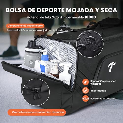 Bolsa Deporte, 58L Impermeable bolsa deporte hombre Bolsa de Viaje Macuto con Zapato y Compartimento Húmedo, Bolsa de Deporte para Mujer y Hombre para el Gimnasio, la Natación, el Camping y los Viajes - imagen 4
