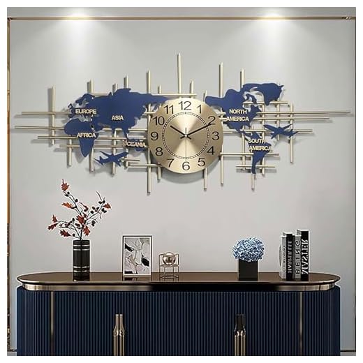 Modern Metal Large Wall Clock Silent Quartz Decorative 3D Clock Creative World Map Living Room Wall Clock Handmade Iron Frameless Wall Clock 37.8inch