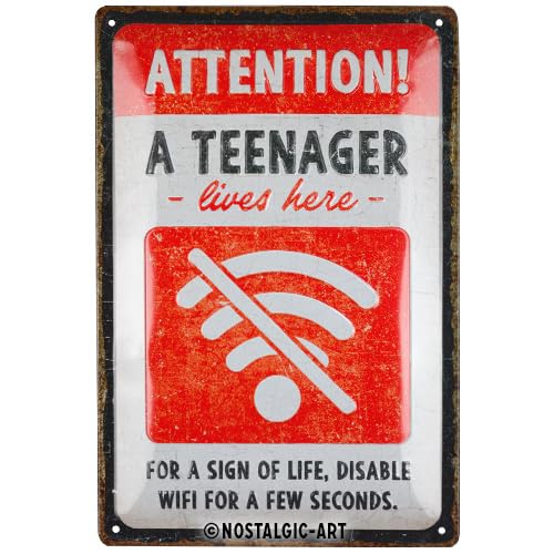 Nostalgic-Art Cartel metálico retro, 20 x 30 cm, Teenager Wifi – Letrero de...