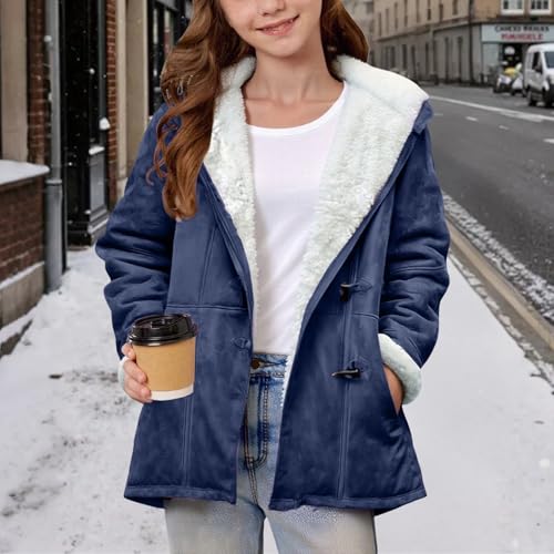 Kids Fleece Jacket Girls Boys Suede Sherpa Lined Hooded Coat Warm Winter Fall Duffle Jacket with Pockets4