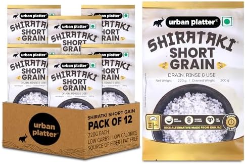 Urban Platter Shirataki Short-Grain Rice, 220 g, Pack of 12 (Ultra Low-Carb, Low-Calorie, Keto-Friendly, Fat-Free, Gluten-Free Alternative To Rice)