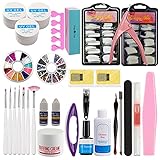 Hot Sale~ US Seller 23 in 1 Combo Set Professional DIY Nail Art Decorations Kit Brush Buffer Cuticle Revitalizer Oil Pen Tools Natural White Nail Tips Rhinestones Pearls Cutter Sanding Files Forms Glue UV Gel Set #26