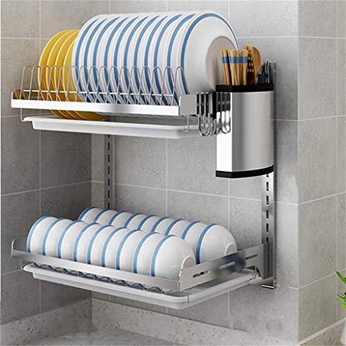 GUHPZA Tendedero De Cubiertos De Acero Inoxidable para Cocina, Estantes Perforados para Colgar En La Pared, Estante para Guardar Platos, Caja De Almacenamiento, Escurr,C41.2x26.6x40.5cm