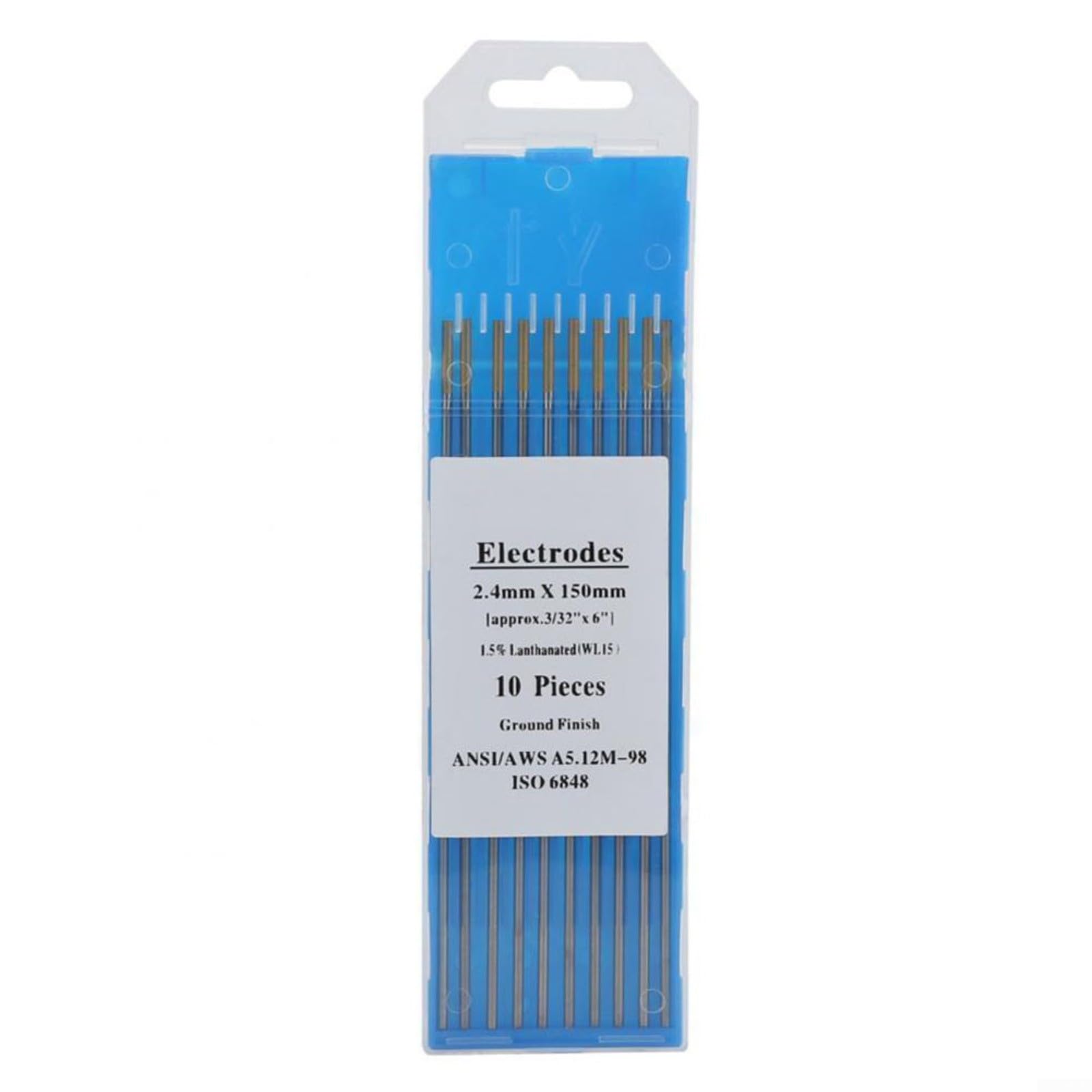 Lot de 10 électrodes WL15 Lanthan TIG, 150 mm pour acier au carbone et aluminium, arc électrique stable pour 150 A-250 A (2,4 mm x 150 mm)