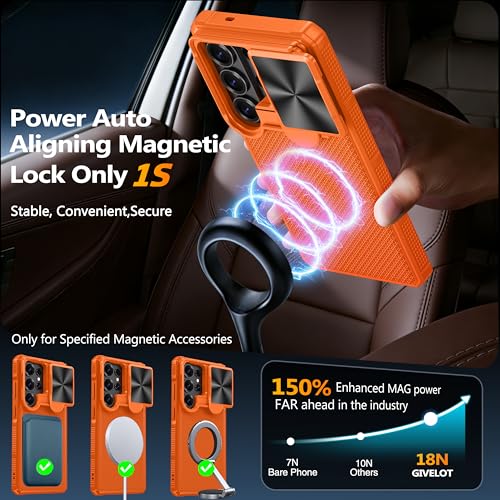 Image of Magnetic for Samsung Galaxy S26 Ultra Case,[Slide Camera Cover][Kickstand][Compatible with Magsafe][Military Grade Protection] Shockproof Rugged Case for Galaxy S26 Ultra,Orange
