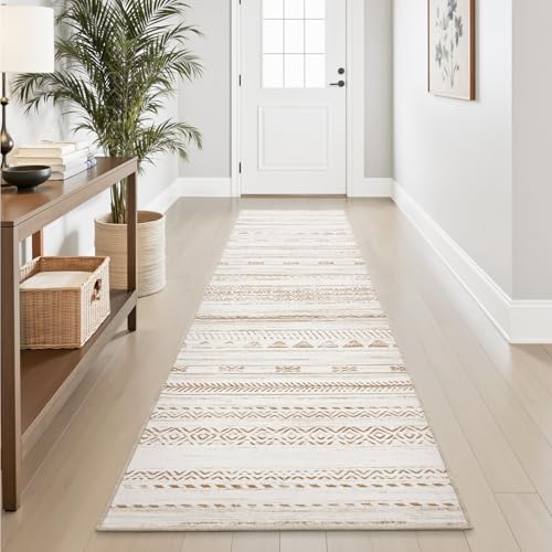2x10 Runner Rug Machine Washable Non Slip Area Rug Distressed Neutral Moroccan Boho Rug Ultra Soft Floor Runners for Hallways for Entryway Laundry Room Kitchen, Brown