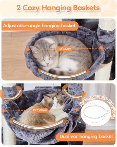 Image of Taoqimiao Heavy Duty Cat Tree, 73In Sturdy Cat Tower for Large Cats 25lbs+ | 2 Widen Condos, Enlarged Sleeping Platform, 9 Scratching Posts, 2 Cozy Baskets, Cat Toys, Smoky Gray, F30G