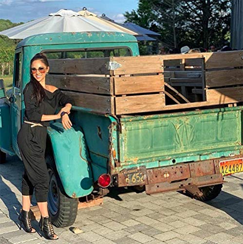 PRETTYGARDEN Women's Casual Long Sleeve Jumpsuit Crewneck One Off Shoulder Elastic Waist Stretchy Romper with Pockets (Black, Medium)