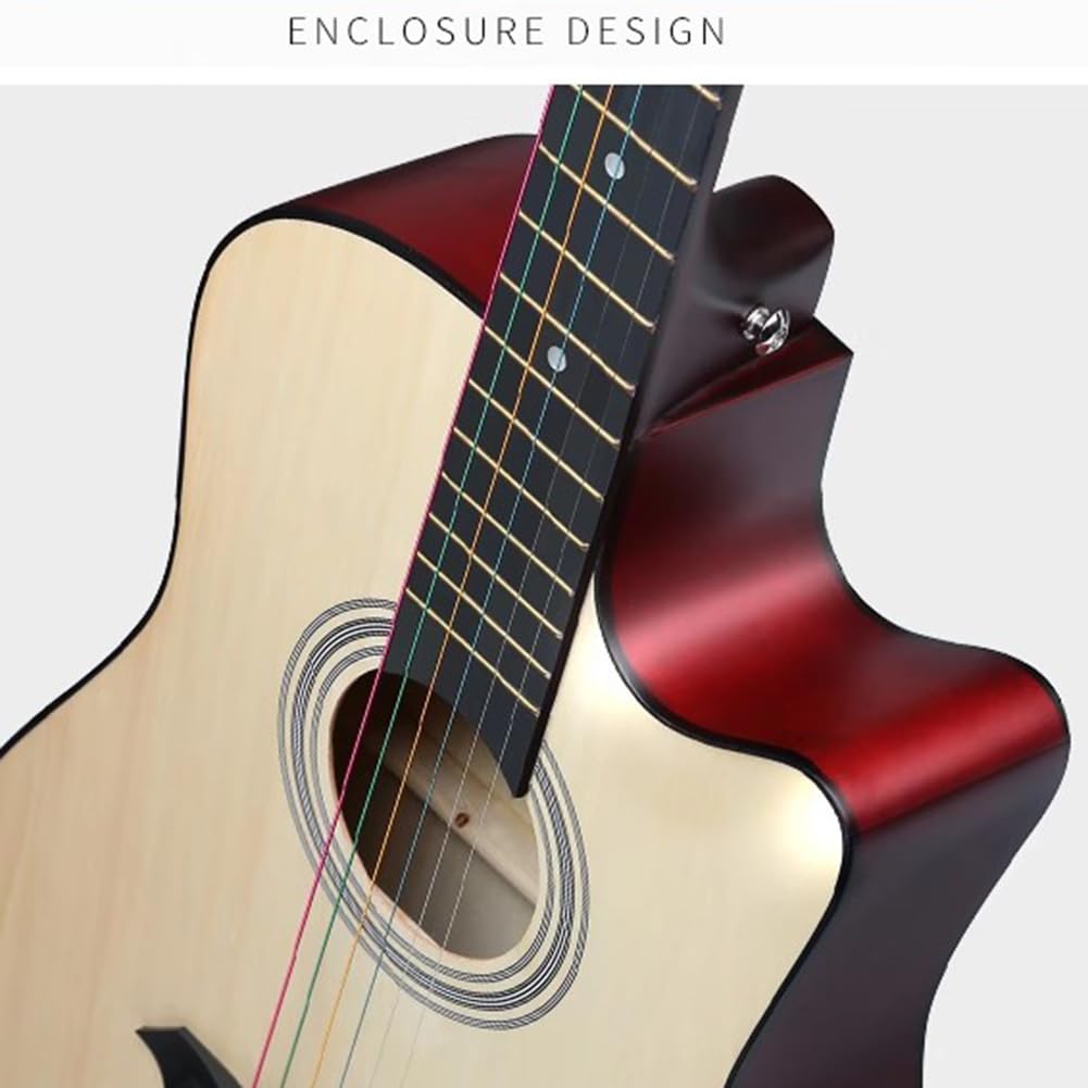 Chitarra acustica da 96 cm, chitarra in legno a 6 corde in acciaio con kit di avviamento, custodia, corde, tracolla, pipa e plettro