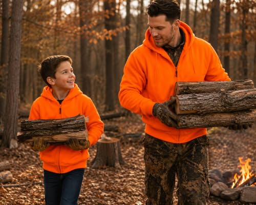 Image of TrailCrest by Treel Kids Orange Safety Full Zip High Visibility Thick Fleece Hoodie Sweatshirt Hunting Jacket
