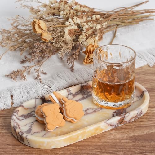 Image of Koville Natural Marble Tray for Decor, Marble Vanity Tray for Perfume, Cosmetics, Jewelry, Stone Decorative Trays for Dresser Organizer, Storage Trays for Home Bathroom Countertop(Calacatta Viola)