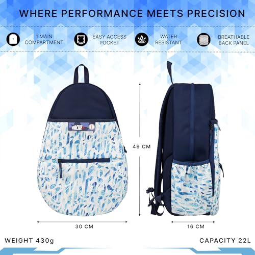 Image of WHACKK Seles Sports Badminton Tennis Racket Backpack White Blue|22L Capacity with Racket Compartment, Shoe, Multiple Utility Pockets & Dual Bottle Holders|Lightweight Bag for Pickleball Table Tennis
