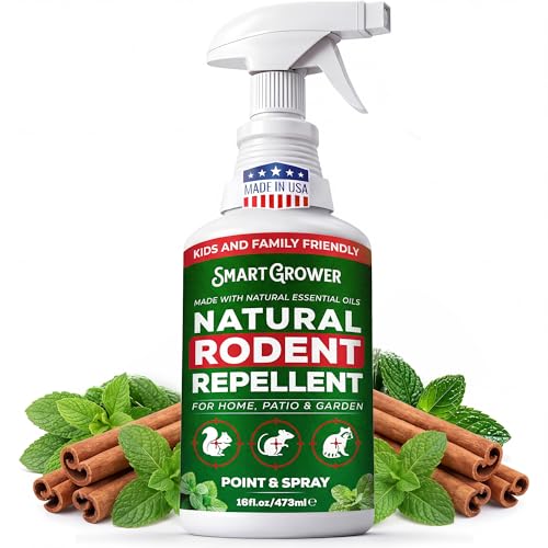 Smart Grower Peppermint Oil Spray for Rodents Maximum Strength Ready to Use Peppermint Spray for Rodent Mice Squirrels Indoor Outdoor & Car Engine Protection 16 oz