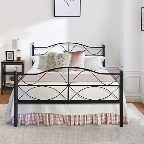 VECELO Full Size Bed Frame Metal Platform Mattress Foundation/Box Spring Replacement with Headboard