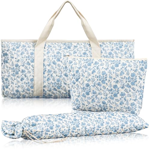Set 3 Piezas Bolsas Acolchadas Mahjong Azul Floral