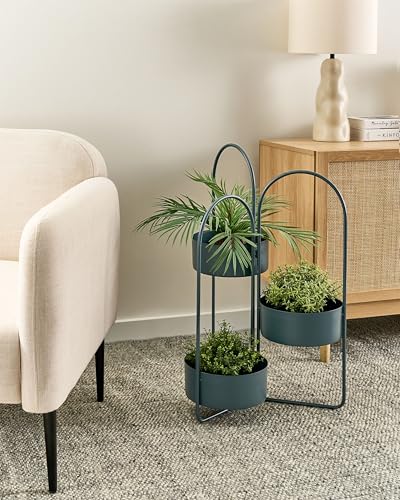 Portapiante Per Fiori Da Interno Metallo Blu Scuro Rotondo 56 X 26 X 75 Cm Interni Ed Esterni - 2