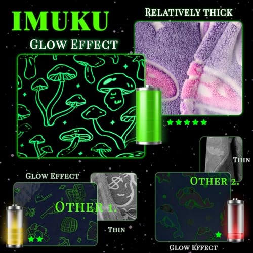 Image of Twin Size Mushroom Blanket Glow in the Dark - Soft Fuzzy Purple Fleece Throw Cottagecore Bedding for Women Teens, Couch Sofa Home Decor 60x80inches