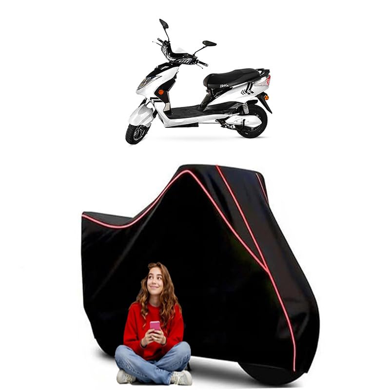 Image of Green Zing Scooty Bike Cover Water Resistant Outdoor Use Universal Fit Scooters Motorcycles Heavy Duty UV Protection Dust Rain Scratch Resistant Elastic Bottom Black Blue Piping