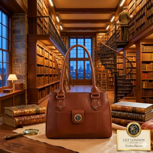 Image of Women's PU Leather Shoulder Handbag | Spacious 3 Compartment Tote Purse with Zip Closure & Multiple Pockets | Top Handle Office College Travel Handbag | 30 x 25 x 12 cm