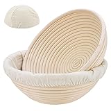 SnailDigit Banneton Bread Proofing Basket: 2 Pcs 8.5-inch Round Rattan Bread Bowls with Linen Liners for Artisan Sourdough Bread Making for Home Bakers and Professionals